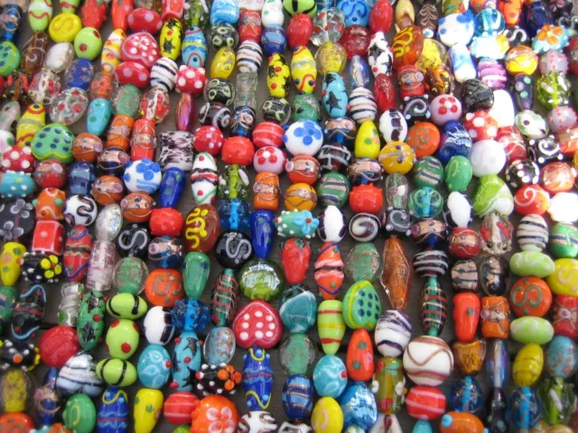 GLASPERLEN MIX SCHÖNE BUNTE LAMPWORK PERLEN 3 STRÄNGE je 20 STÜCK ca. 200 -250 g