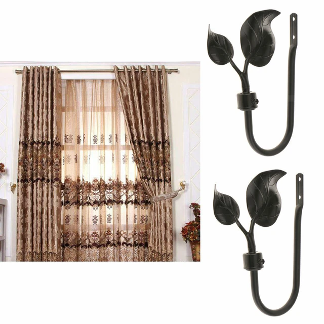 2PCS  LEAF CURTAIN TIE BACK HOOK HOLDBACK HOLD BACKS HOLDER Black