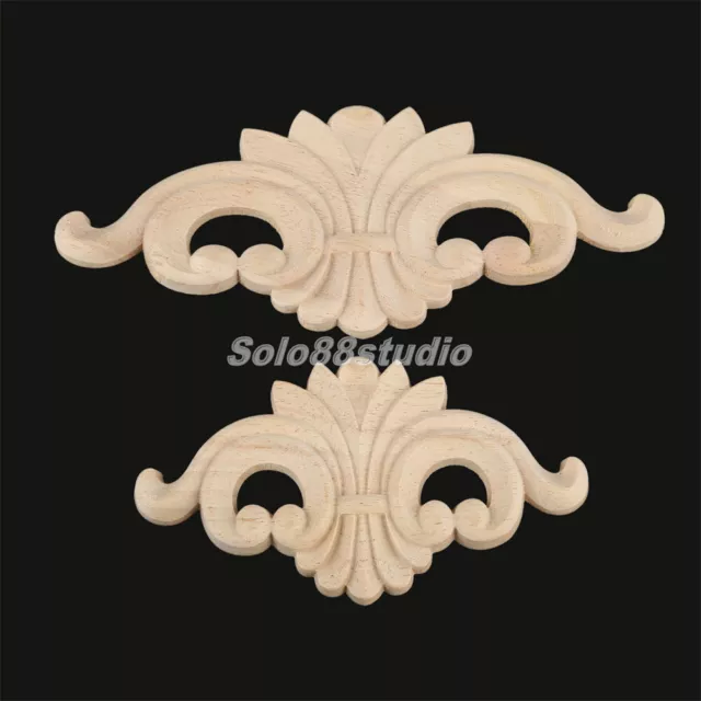 4x Unpainted Wood Carved Corner Onlay Mouldings Applique Window Door Bin Decal