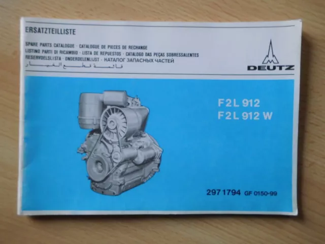 Ersatzteilliste Deutz F2L912 und F2L912W Dieselmotor von 1977 , guter Zustand !