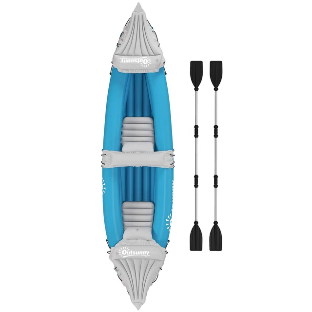 Uk Inflatable Kayaking OUTSUNNY INFLATABLE KAYAK, Two-Person Inflatable Canoe Boat Set with ...