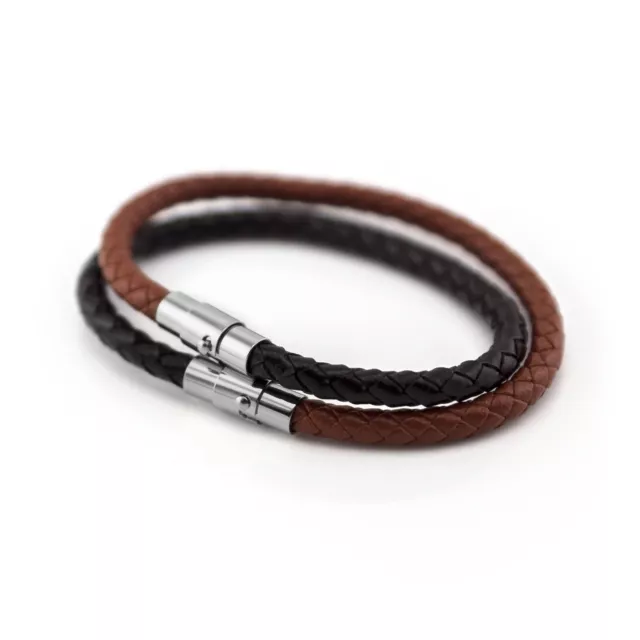 Vegan Leather Braided Wristband Bracelet With Magnetic Stainless Steel Clasp