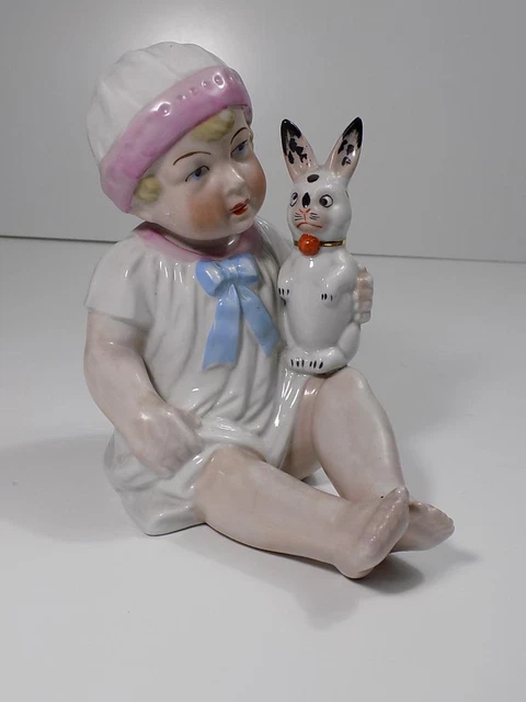 JUGENDSTIL BISKUIT PORZELLAN Figur Mädchen mit Hase Germany 20.JHD EUR ...