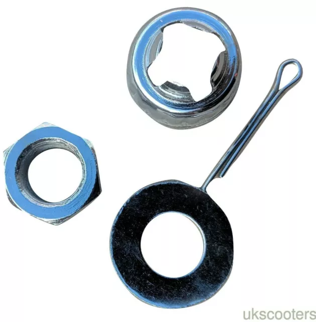 ukscooters VESPA CHROMED REAR HUB LOCKING NUT KIT PX LML T5 PIN WASHER CAP 4 PC