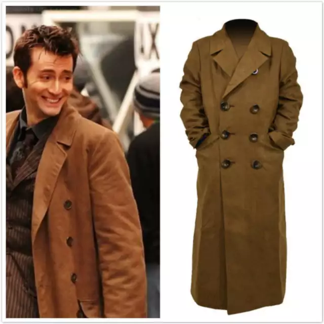 10th Doctor Who th Dr. Disfraz de diez marrones abrigo largo chaqueta trinchera disfraz