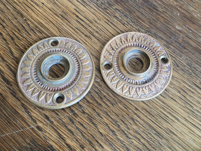 2 Antique  VICTORIAN Eastlake  Cast Bronze Rosette Door Plate Escutcheon