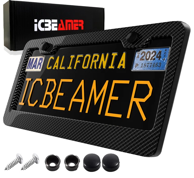 JDM 1 pc Black Carbon Fiber Custom License Plate Snap Frame Auto Car Truck N174