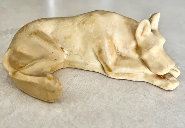 Dog figurine resin lg breed sleeping cream color 4"long x 1" tall