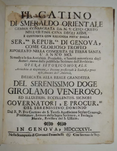 IL CATINO DI SMERALDO – ediz. 1726 – Fra Gaetano – GENOVA