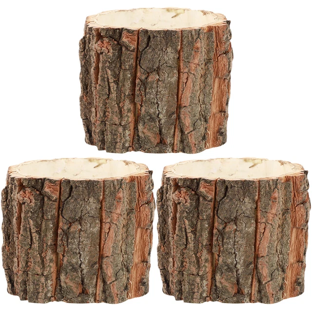3 Pcs Farmhouse Flower Bucket Wood Log Plant Container Pile