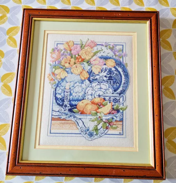 Vintage Floral Embroidery Picture Framed 34 cm x 38 cm