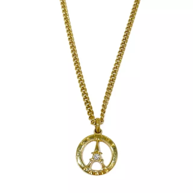 CELINE Eiffel Tower Logo Circle Round Chain Necklace Used