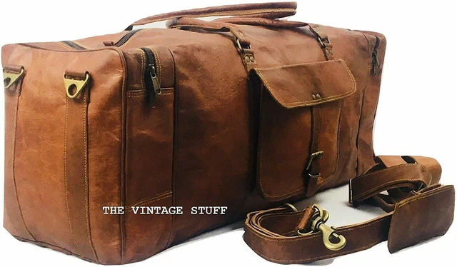 Grand Sac De Voyage Vintage En Cuir Marron, Fourre-tout Week-end 50x29x27 Cm, Fait Main