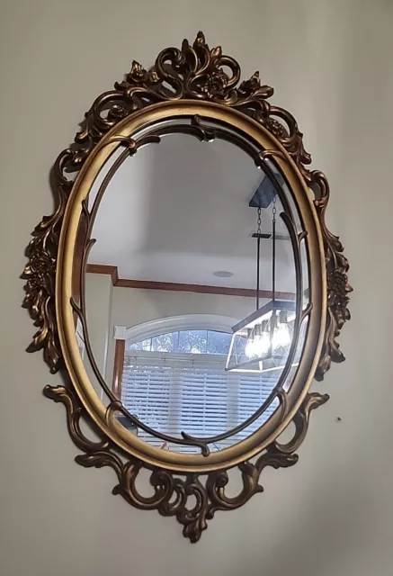 Vintage Gold Oval Mirror SYROCO ornate scroll wall art mid century modern 60s