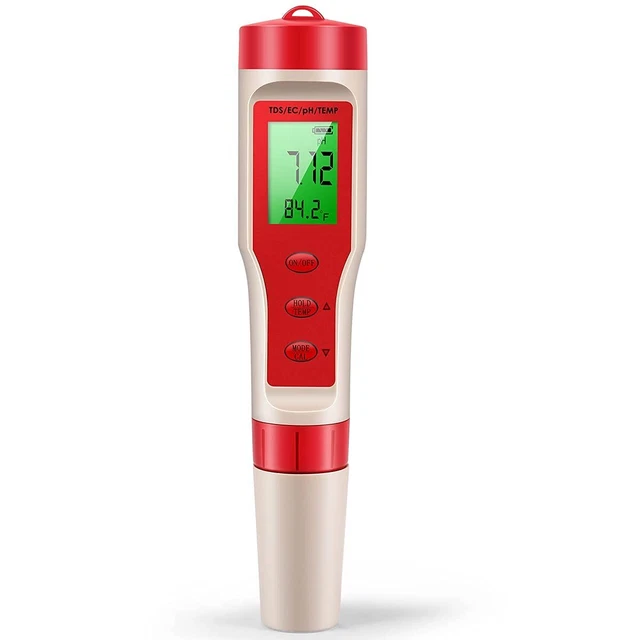 PH Meter, 4-in-1 Digital pH Meter with pH/TDS/EC/Temp Function with ATC for D...