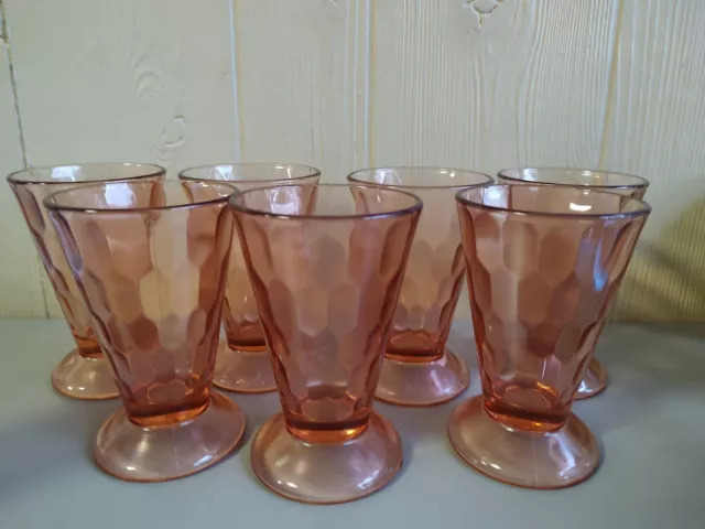 Pink Hex Optic Honeycomb Set of seven 7 oz. Footed Tumblers 4 3/4" Tall