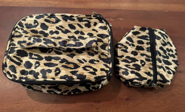 Chicos Leopard Print Cosmetics Makeup Zip Tote And Pouch - NWOT