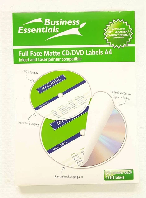 100 LABELS BLANK CD DVD Cover White Printable Disc Stickers Matte Paper ...