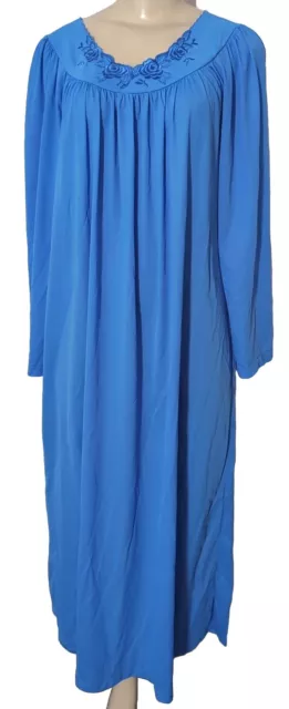 SHADOWLINE NIGHTGOWN LARGE Blue Long Sleeves Nylon Gown Embroidered ...
