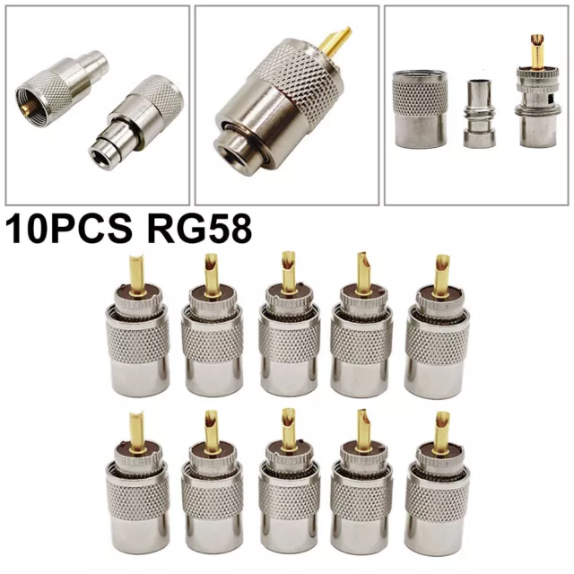 10 x PL 259 UHF-Stecker für 5 mm Kabel RG58 Antennen Verbinder Kupplung Adapter