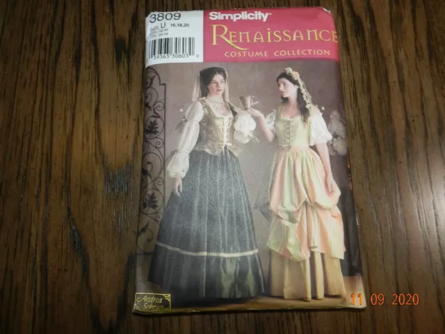 PATTERN Renaissance Lady Wench costume Hat Veil Simplicity 3809 16 18 20 dress
