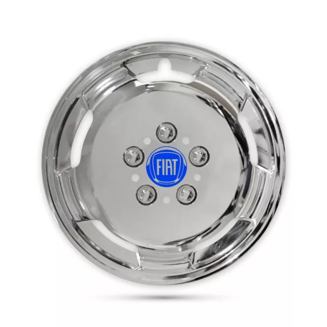 For Fiat Vans 15" 4x Chrome Deep Dish Van Wheel Trim Hub Caps Covers Logo Blue