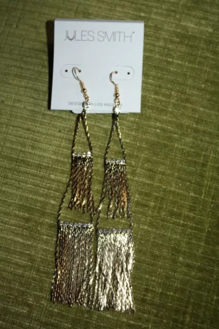 NWT Jules Smith 14K Gold Chain Fringe Drop EARRINGS Cubic Zirconia New $68