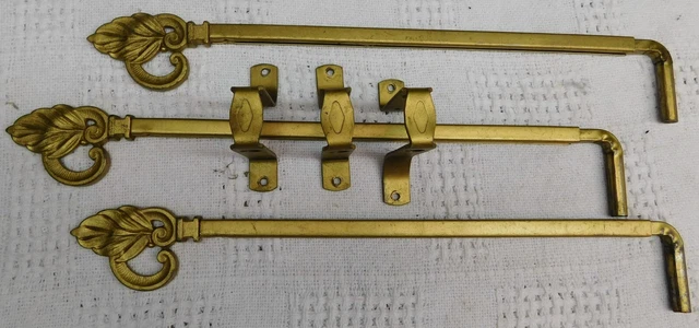 3 Gold Vintage Victorian Art Deco Swing Arm Curtain Rods-+ 3 BRACKETS