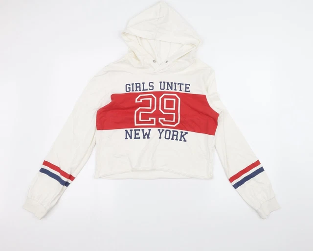 H&M Girls White  Cotton Pullover Hoodie Size 14 Years