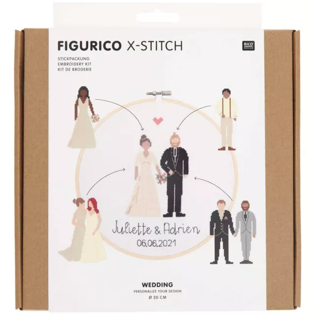 RICO FIGURICO X-STITCH WEDDING Stickpackung Kreuzstich Hochzeit Ø 20CM
