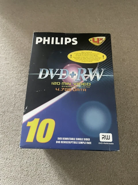 DVD +RW Disc 4.7 GB Data. 120 Minutes Video Certified Philips Writeable DVDs X10