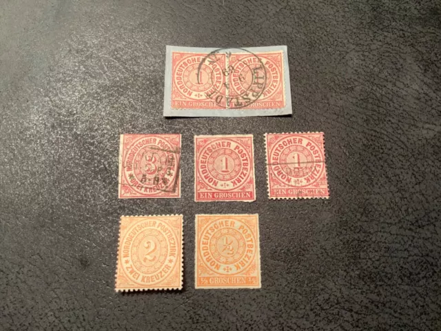 Norddeutscher Postbezirk 3+4+8 +9 gestempelt, ungebraucht  kleines Lot 7 Marken