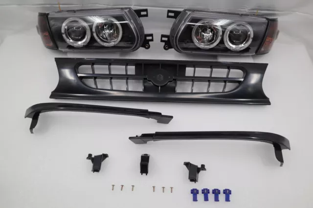 LED Smoke Headlight Corner Grill+FILLER Conversion Kit For 1991~93 94 B13 Sentra
