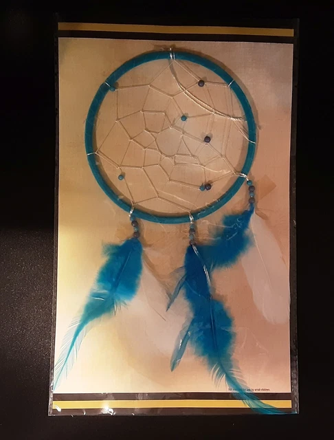 St. Joseph's Indian School 6" Dreamcatcher NIP Brown Feathers Blue/White Beads