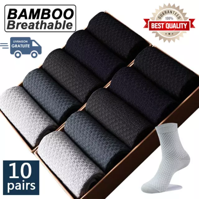 Paires De Chaussettes  Homme Fibre de Bambou Respirante Taille 38-45 Pack de 10