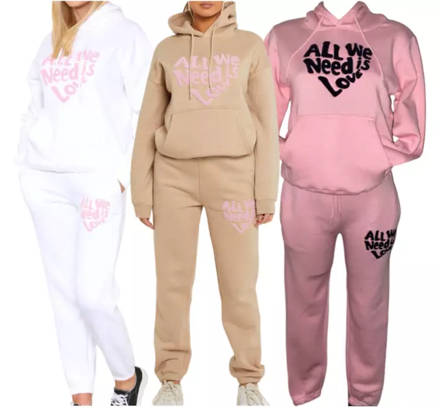 Kids Girls Hooded Tracksuit All We Need Is Love Hoodie & Joggers Set  7-14 Years