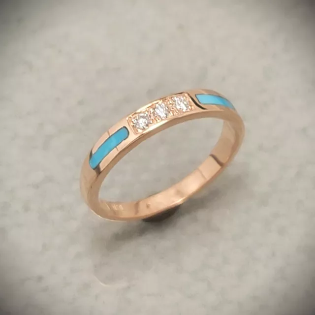 14k Rose Gold Turquoise Inlay Band with 3 Diamonds
