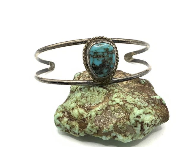 Old Pawn Native Navajo Sterling Silver Morenci Turquoise 6.5” Cuff Bracelet Old Pawn Native Navajo Sterling Silver Morenci Turquoise 6.5” Cuff Bracelet
