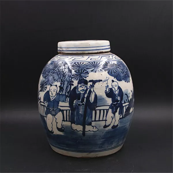 Chinese porcelain Republic of China Blue and white personage Tea Caddies 9.25''