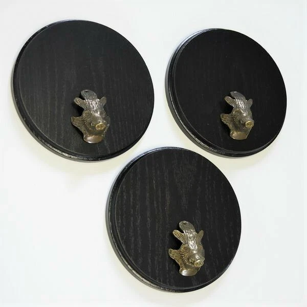 3 X Placa de Jabalí Gewaffbrett Oscuro AF17cm Con 3 Pieza Cabeza Decoración