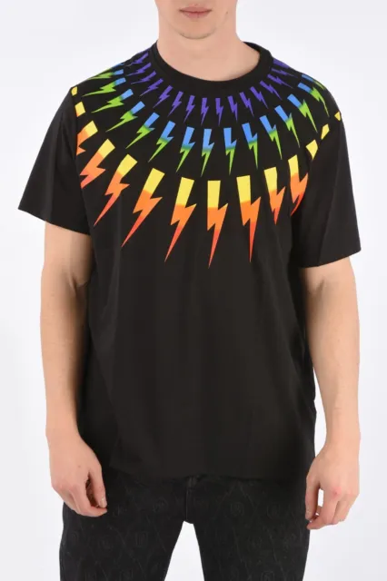 🏳‍🌈 NEIL BARRETT CREWNECK FAIR ISLE RAINBOW THUNDERBOLT T-SHIRT sz L AUTHENTIC