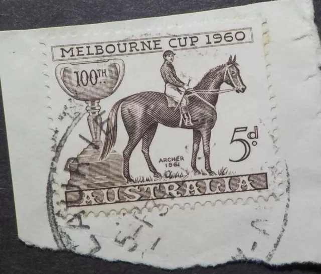 1960 Laurieton.NSW.CDS Postmark on piece.5d Melbourne Cup(LotE424p)