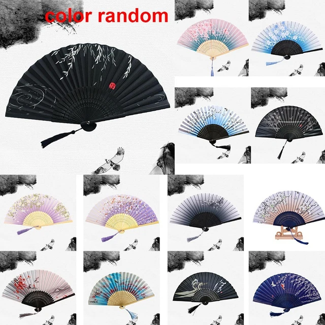 Bandejas plegables de seda china danza clásica borlas elegante hembra ventilador