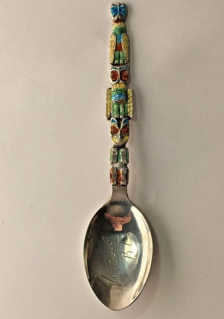 Sterling & Enamel Vancouver Totem Pole Souvenir Spoon Vintage by BM Co