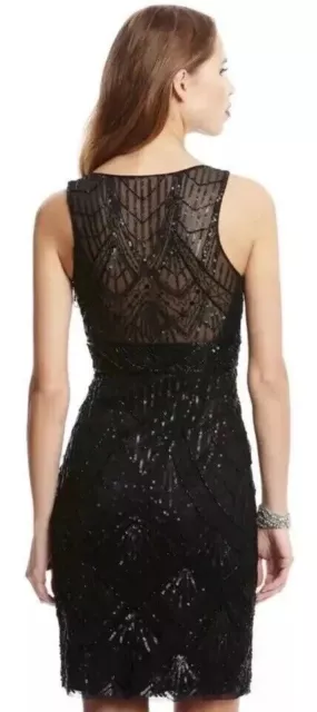 Sue Wong Black Beaded Sequin Dress Lined 12 mini sleeveless cocktail formal