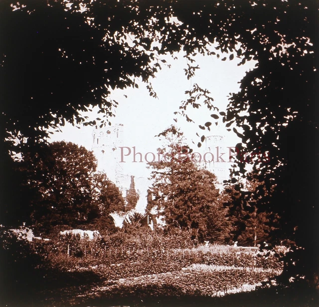 Paysage Château Eglise c1920 Photo Plaque de verre Stereo Vintage V33L17n