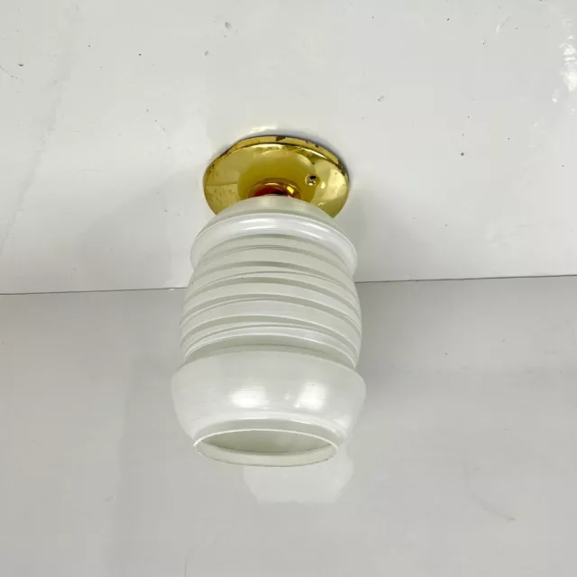 Art Deco Semi Flush Pendant Ceiling Light Fixture Brass / White Spiral Mcm