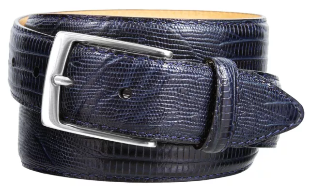 Navy Belt Men's Italian Calfskin Full Leather Dress Casual Belt 1-3/8" Wide