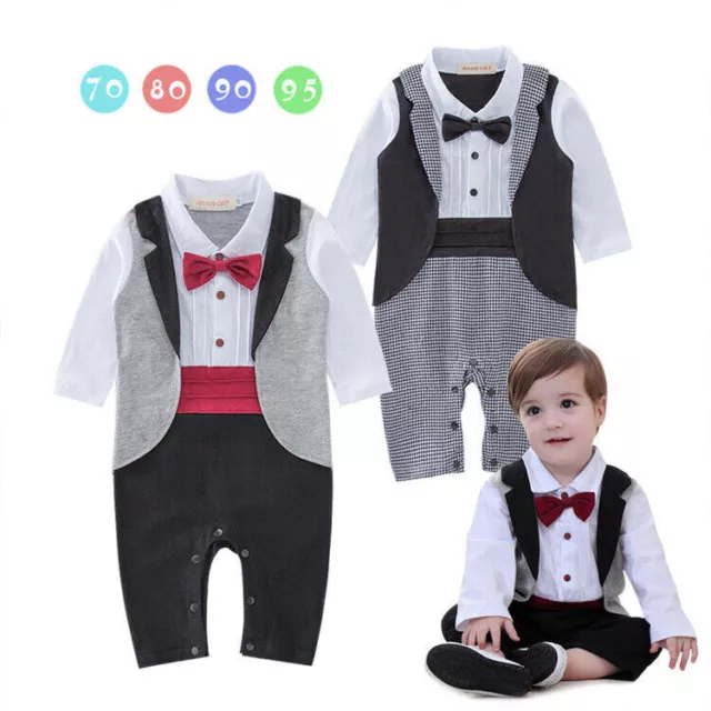Toddler Baby Kids Romper Boys Gentleman Wedding Formal Dressy Tuxedo Suit 0-18M