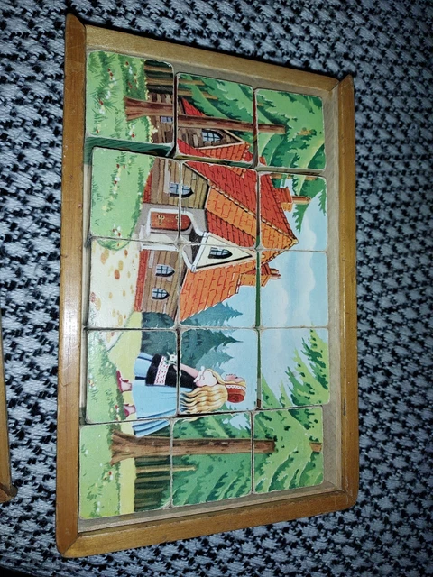 VINTAGE GOLDILOCKS AND the Three Bears Wooden Puzzle Picture Cubes ...